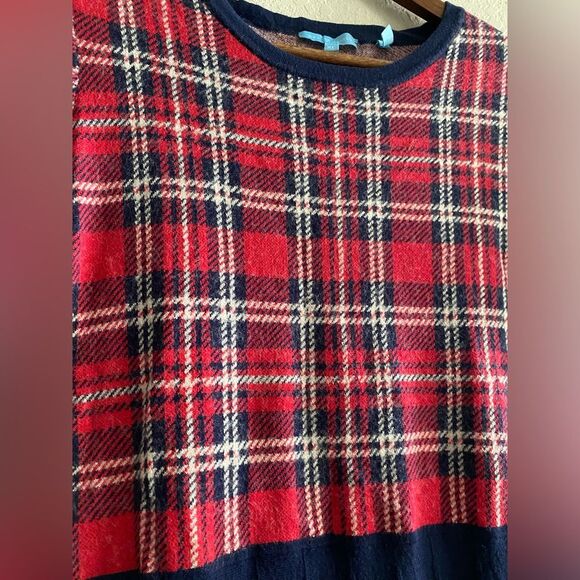 Draper James Women Navy Red Plaid Sweater Dress Short Sleeve Size XL Holiday - Picture 6 of 8